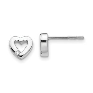 925 Sterling Silver Rhodium-plated Diamond Open Heart Post Earrings